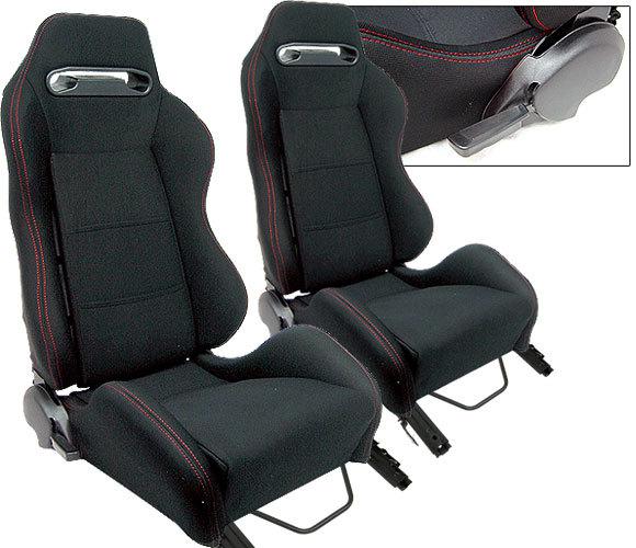 2 black cloth + red stitch racing seats reclinable + sliders pontiac new *