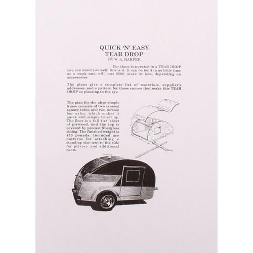 New quick n' easy tear drop trailer plans, 12 pages black & white illustrations