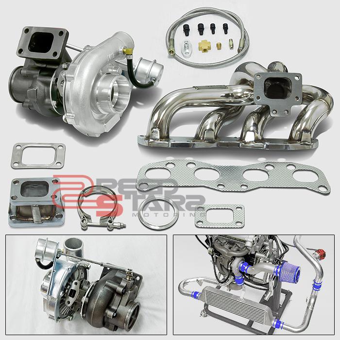 4 pc t3/t4 t04e internal wastegate turbo kit+ca18/ca18det t25 stainless manifold