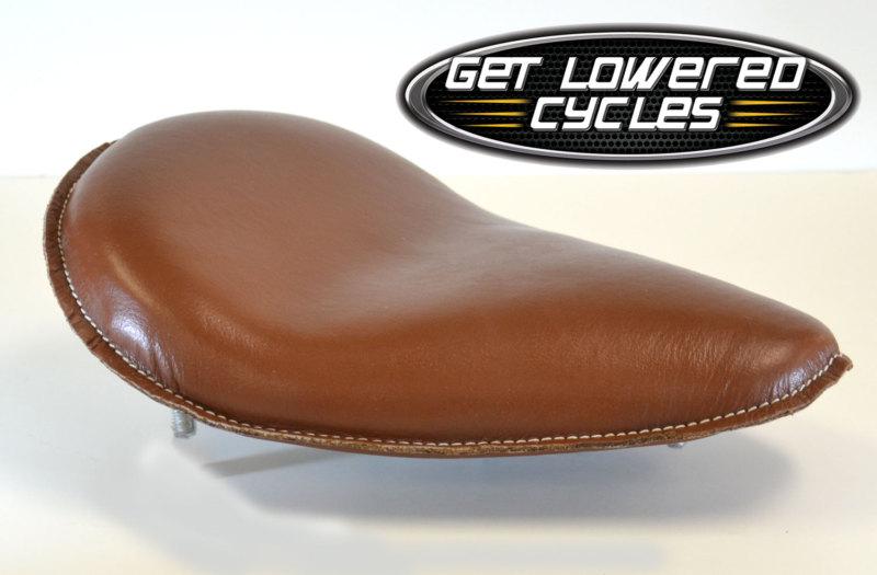Brown leather solo seat spring mount 12" x 9" for harley bobber yamaha triumph