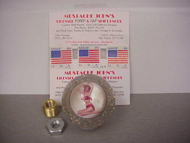 50's - 60's  bikini pin up girl kneeling, custom made shift knob, clear glitter 