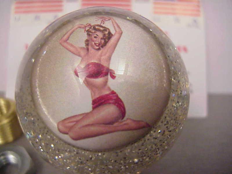 Find 50's 60's Bikini Pin up Girl kneeling, Custom made Shift knob