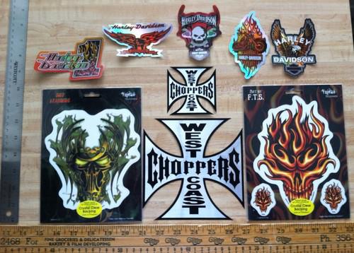 Lot of 10+ motorcycle racing stickers. harley west coast choppers biker skulls