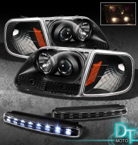 Led bumper fog+97-03 f150 expedition projector black head lights+corner signal