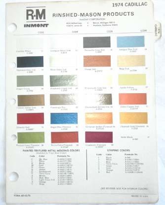 1974 cadillac r-m color paint chip chart all models original 