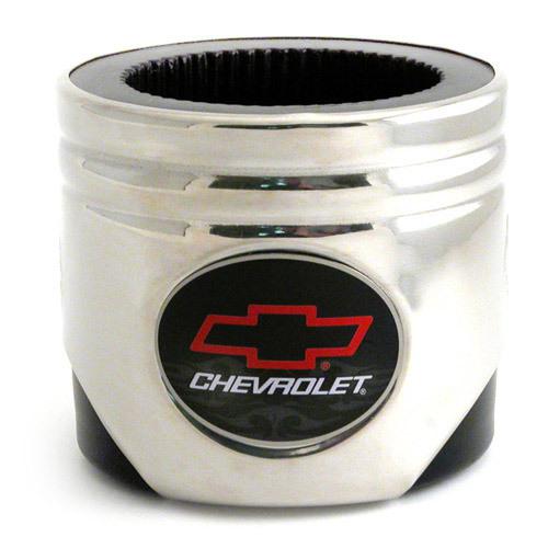 Chevrolet bow tie logo piston koozie is ready for race day gear headz products 