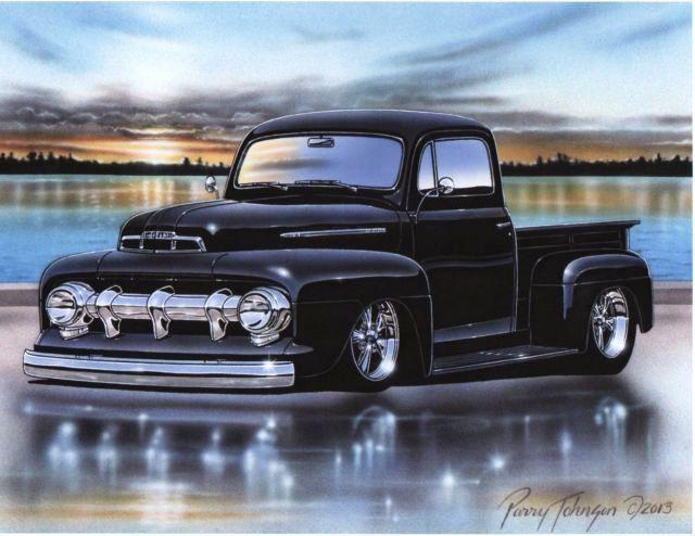1951 ford f1 pickup hot rod truck art print black