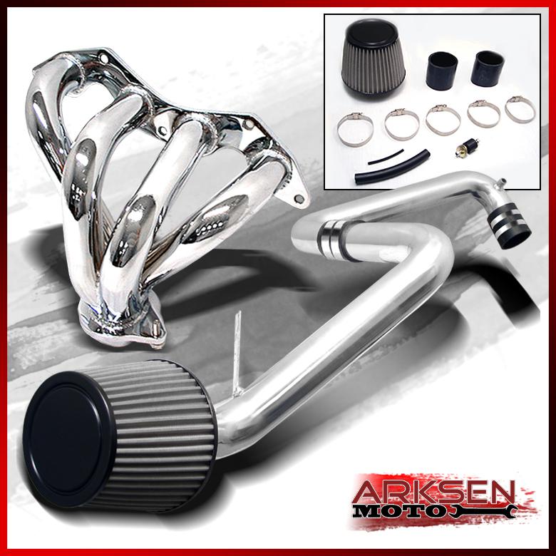 01-05 honda civic ex auto stainless steel t-304 header exhaust + cold air intake