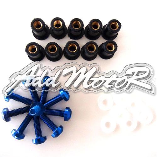 5 mm blue motorcycle windshield windscreen screws bolts washers nuts kit 10x 