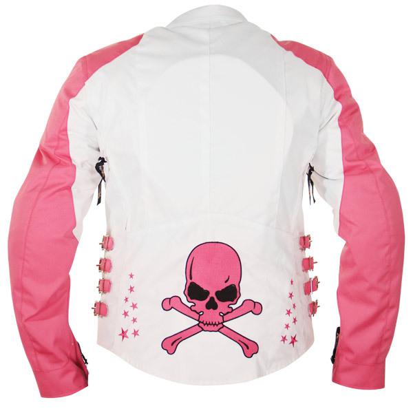 Xelement womens skull and stars white/pink tri-tex armored motorcycle jacket