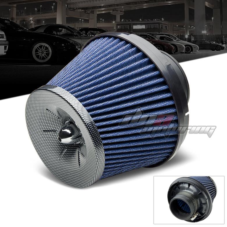 3" blue cold air/short ram intake/turbocharger racing carbon spiral look filter