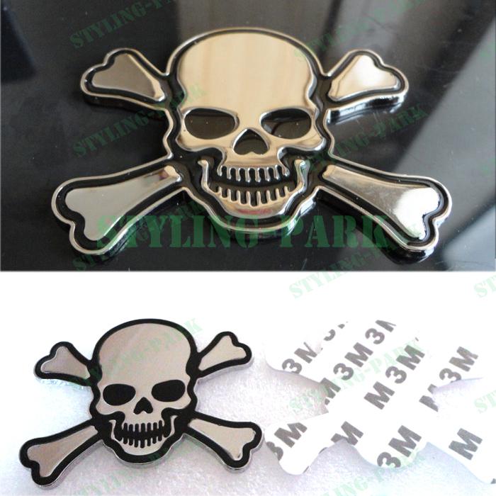 Motorcycle black chrome metal skull cross bone badge emblem logo sticker lid cap
