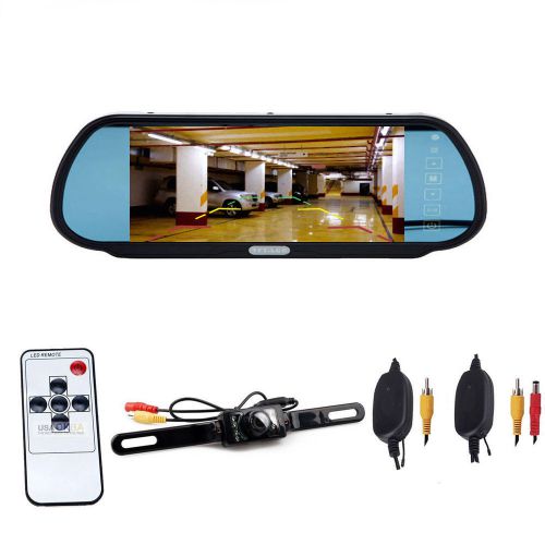 7&#034; lcd screen car rear view backup mirror monitor+wireless reverse camera kit
