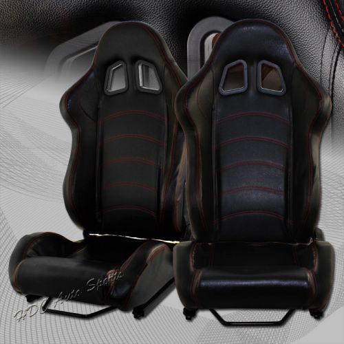 Sell Black TYPE1 PVC Leather Red Stitch Reclining Racing Seats