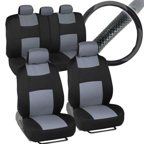 13pc car seat covers gray black w/ sports grip steering wheel cover two tone