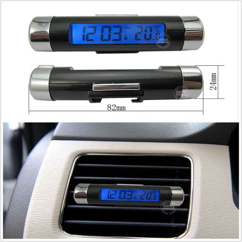 Car conditioning air vent led digital backlight clip-on clock thermometer new