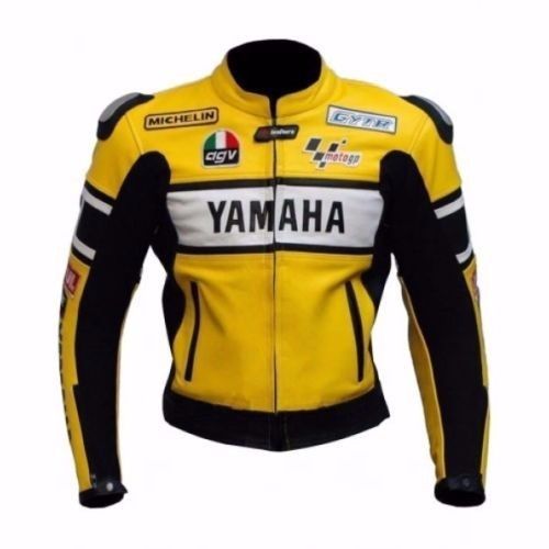 Yamaha yellow motorcycle biker leather jacket men's jacket : all size available
