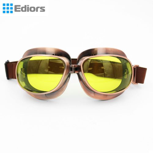 Vintage bike aviator pilot style motorcycle cruiser scooter goggles copper amber