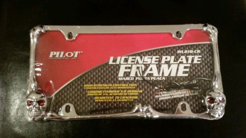 Pilot automotive chrome, skull license frame red led eyes wl-218cr
