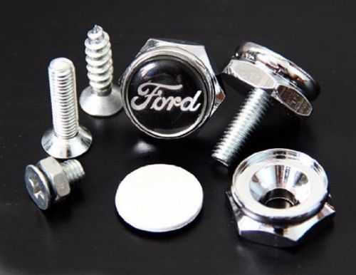 4 pcs black logo separate chrome license plate frame bolt screws for ford type1