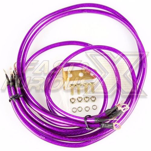 Purple auto universal 5 points earth system grounding power wire cable kit new
