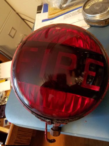 Vintage fire truck light with do-ray red glass lens "fire" about 7" in dia