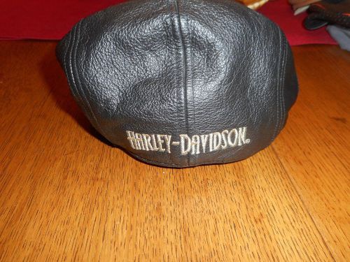Men's vintage harley-davidson b&amp;s black leather ivy newsboy cap mint small
