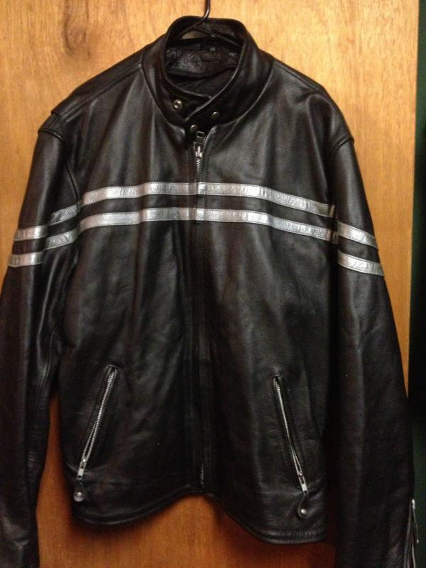 Men's genuine leather black and silver riding jacket 46
