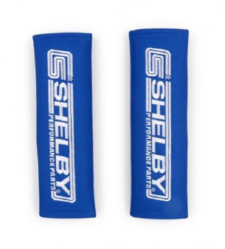 (2005-2014) ford mustang shelby logo harness / seat belt pads blue/ white letter