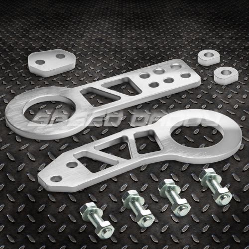 2.25&#034; anodized brushed billet aluminum silver front+rear jdm racing tow hook kit