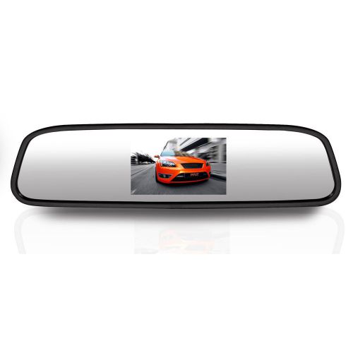 Wireless rear view mirror w/ 4.3&#034; monitor + backup camera w/ distance scale line