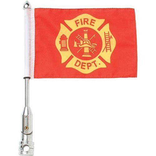 Diamond plate 3pc motorcycle flagpole mount with fire dept. and usa flag