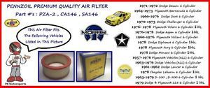 Air filter 6 cylinder plymouth dodge chrysler demon cuda fury challenger volare
