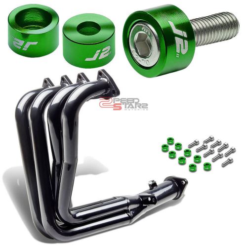 J2 for 94-01 dc2 b18c black exhaust manifold header+green washer cup bolts