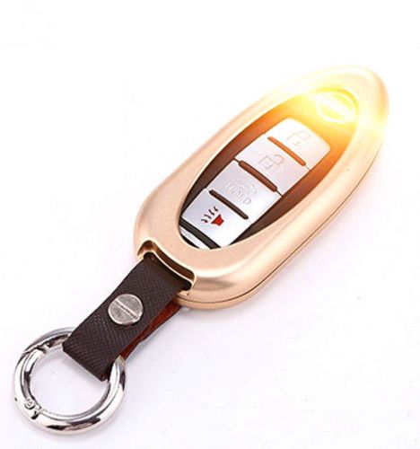 Nissan aluminium gold smart remote key cover case fob shell holder w/ keyring