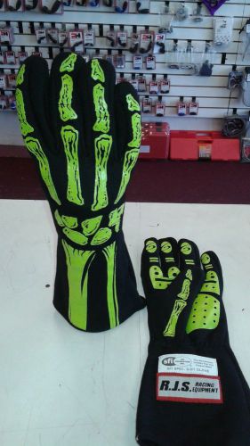 Rjs racing skeleton single layer nomex racing gloves sfi 3.3/5 green