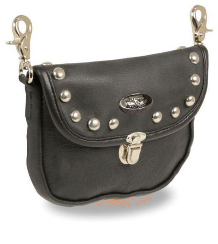 Milwaukee leather leather belt bag w/ studded flap &amp; belt clasps