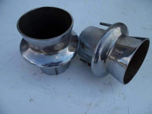 Vintage 4" thru-hull exhaust tips chrome over brass flatbottom v drive cruiser