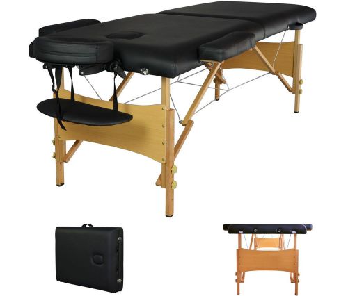 2&#034; pad 84&#034; black portable massage table w/free carry case chair bed spa facial t