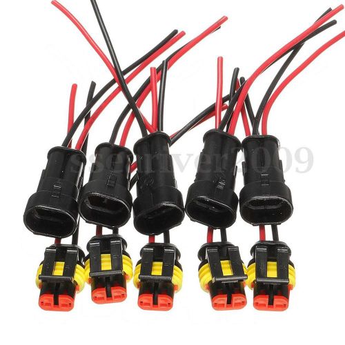 5pcs 2 pin way car auto waterproof electrical connector plug socket wire kit new