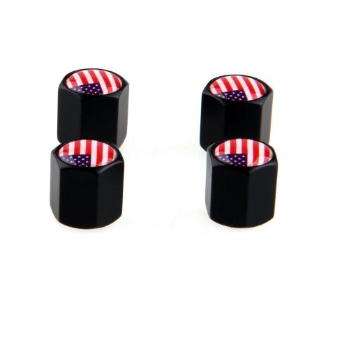 4pcs car wheel airtight tire stem valve caps american national flag type black