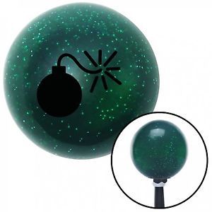 Black bomb w/ fuse lit green metal flake shift knob with 16mm x 1.5 insert