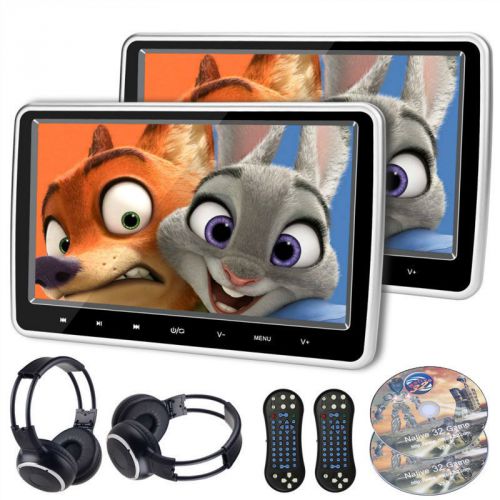 2× 10&#034; car headrest monitor dvd/usb/sd player ir/fm av/hdmi input + game system