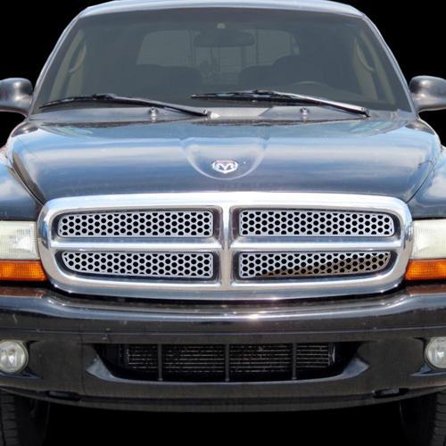 Dodge durango 97-03 circle punch polished stainless truck grill insert add-on