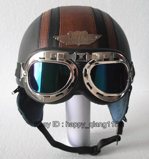 Leather scooter cycling motorcycle black brown helmet &uv color goggles s m l xl