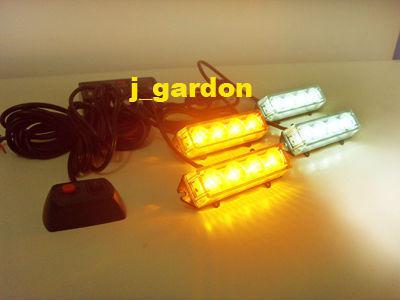 4x 4 led 3w emergency light warning strobe light amber/white grill light j1t4x4