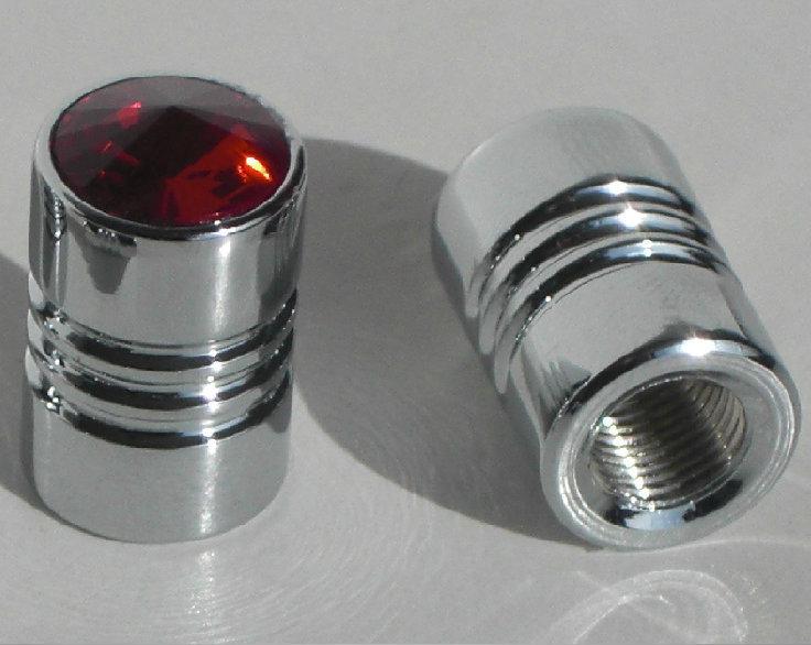 2 chrome & red swarovski crystal gem valve caps for motorcycle chopper cruiser