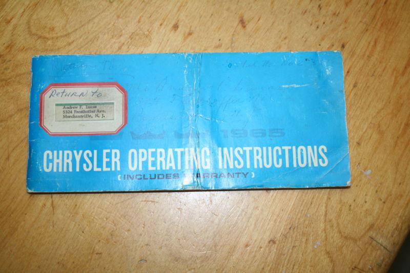 1965 chrysler operating instructions includes warranty 