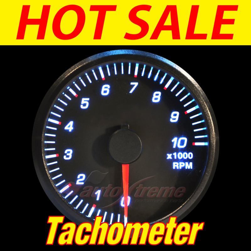 Rpm tachometer universal 12v white lt 60mm red pointer slim design gauge meter