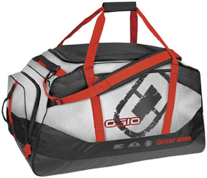 New ogio dozer 8600 gear bag, chrome/black/red, 31.5"h x 15"w x 17.75"d